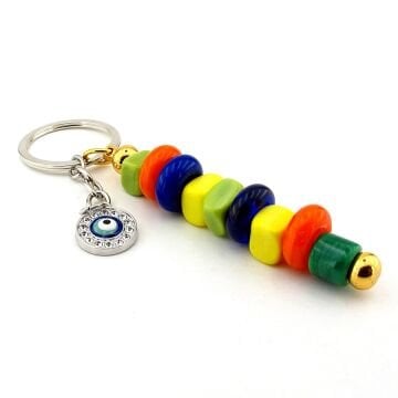 Orjinal Renkli Murano Cam Boncuklu Çanta Süsü Nazar Charm Anahtarlık KY070