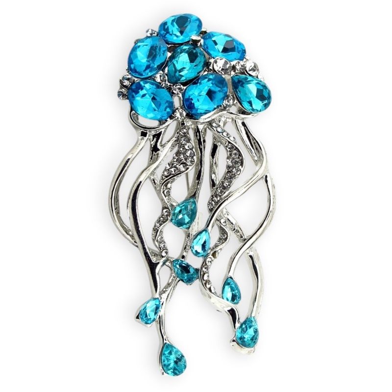Büyük Boy Deniz Anası Okyanus Resif Mavi Zirkon Taşlı Yaka Süsü Broş RZ266
