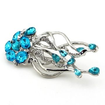 Büyük Boy Deniz Anası Okyanus Resif Mavi Zirkon Taşlı Yaka Süsü Broş RZ266