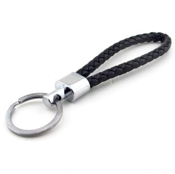 SİYAH ÖRGÜ DERİ PARLAK METAL ANAHTARLIK KC826