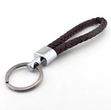 KAHVERENGİ ÖRGÜ DERİ PARLAK METAL ANAHTARLIK KC827