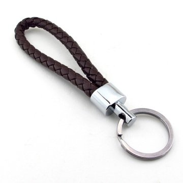 KAHVERENGİ ÖRGÜ DERİ PARLAK METAL ANAHTARLIK KC827