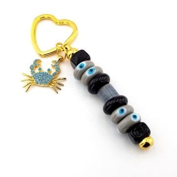 Orjinal Murano Cam Nazar Boncuklu Çanta Süsü Yengeç Charm Anahtarlık KY077