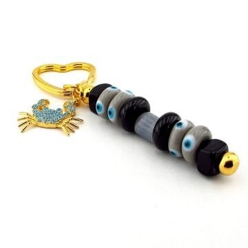 Orjinal Murano Cam Nazar Boncuklu Çanta Süsü Yengeç Charm Anahtarlık KY077