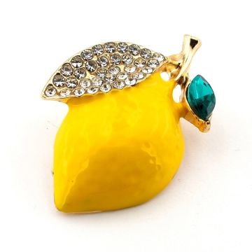 Sarı Limon Meyve Beyaz Yeşil Zirkon Taşlı Yaka İğnesi Çanta Süsü Broş RZ270