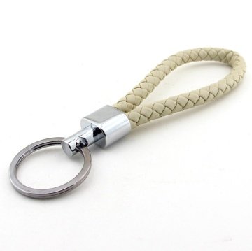 KREM RENGİ ÖRGÜ DERİ PARLAK METAL ANAHTARLIK KC828