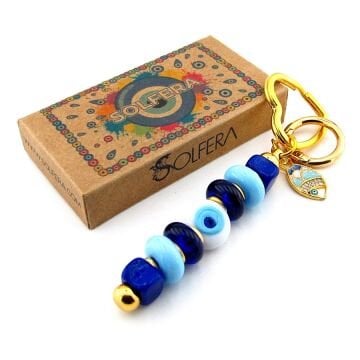 Mavi Murano Cam Nazar Boncuklu Çanta Süsü Balık Charm Anahtarlık KY079