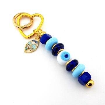 Mavi Murano Cam Nazar Boncuklu Çanta Süsü Balık Charm Anahtarlık KY079