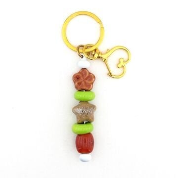 Seramik ve Murano Cam Boncuklu Çanta Süsü Kalp Charm Anahtarlık KY081