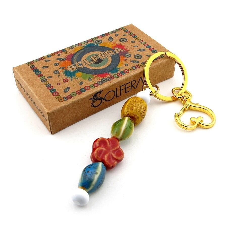 Kalp Charm Seramik Boncuklu Çanta Süsü Çiçek Anahtarlık KY082