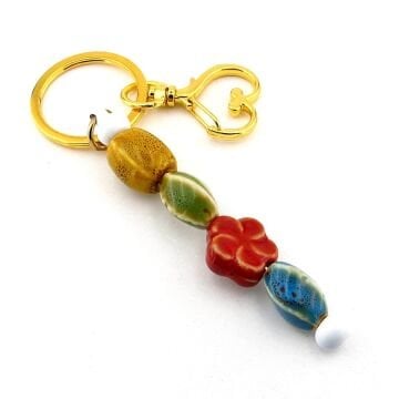 Kalp Charm Seramik Boncuklu Çanta Süsü Çiçek Anahtarlık KY082