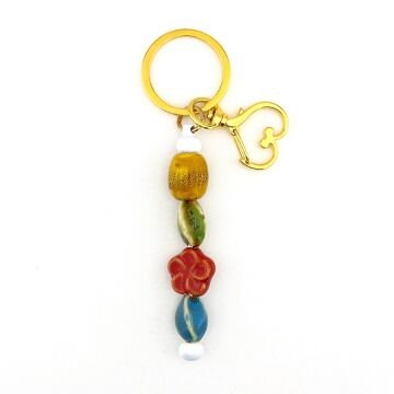 Kalp Charm Seramik Boncuklu Çanta Süsü Çiçek Anahtarlık KY082