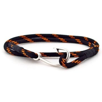 SİYAH TURUNCU PARACORD OLTA KANCA ERKEK BİLEKLİK BT551