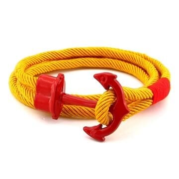 Sarı Kırmızı Taraftar Büyük Metal Çapalı İki Sıra Sarma Erkek Bileklik M063B