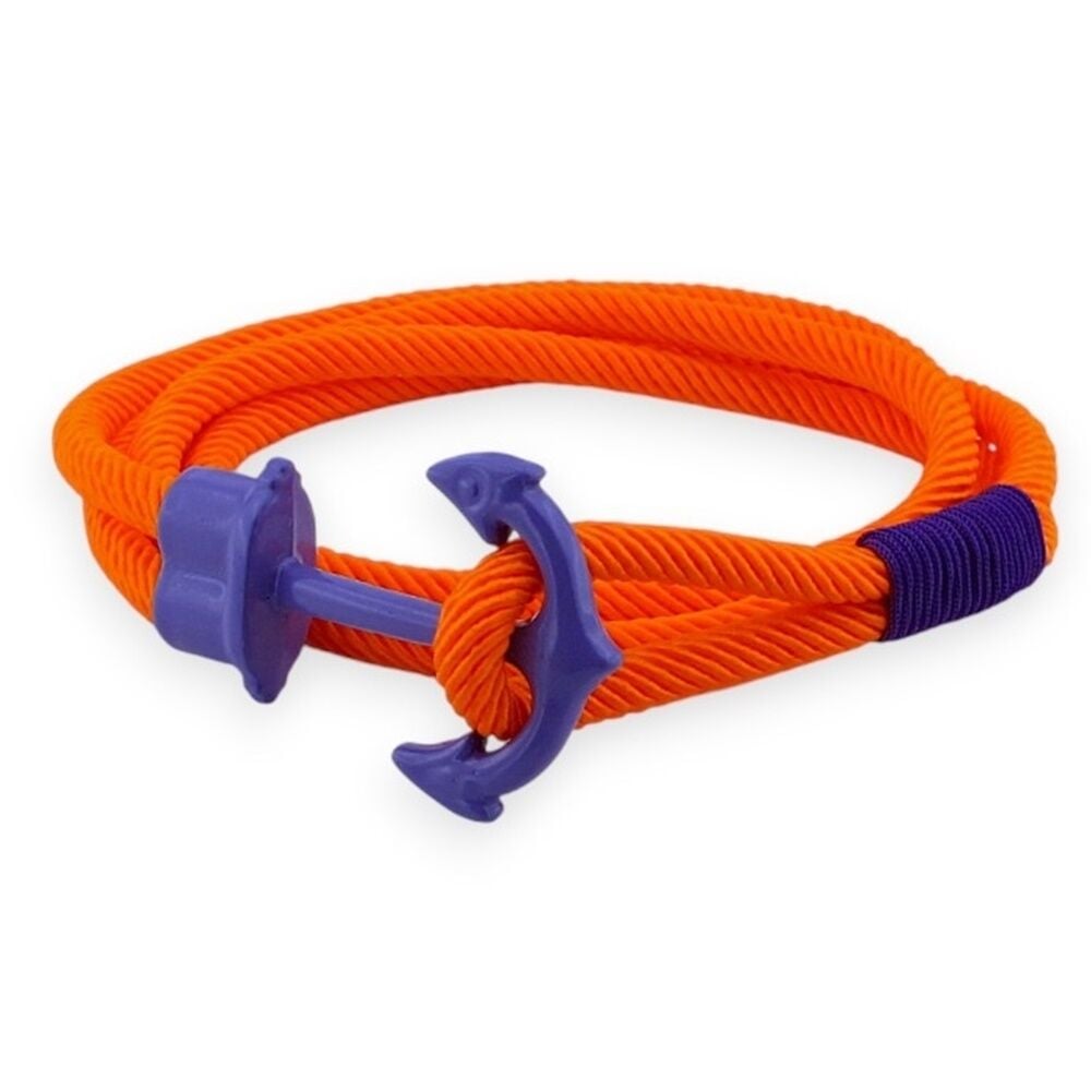 Turuncu Renkli Büyük Mor Metal Çapalı İki Sıra Sarma Erkek Bileklik M063D