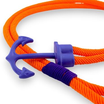 Turuncu Renkli Büyük Mor Metal Çapalı İki Sıra Sarma Erkek Bileklik M063D