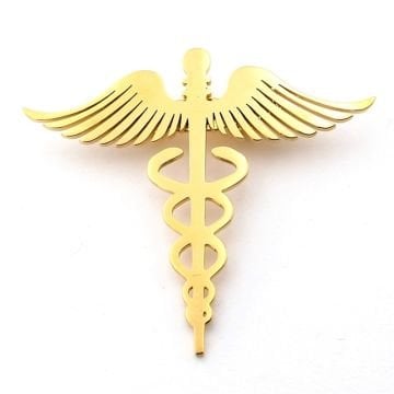 Tıp Simgesi Doktor Ezcacı Hemsire Asklepios Paslanmaz Sarı Çelik Broş Rozet RZ281