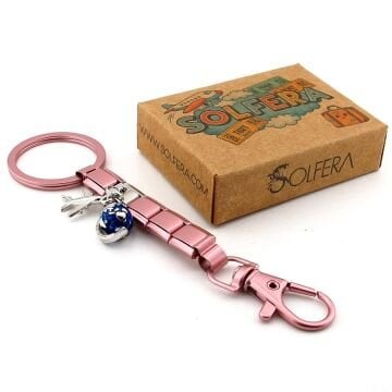 Uçak Dünya Küre Seyahat Tatil Pembe Çelik Charm Çanta Süsü Anahtarlık KY086