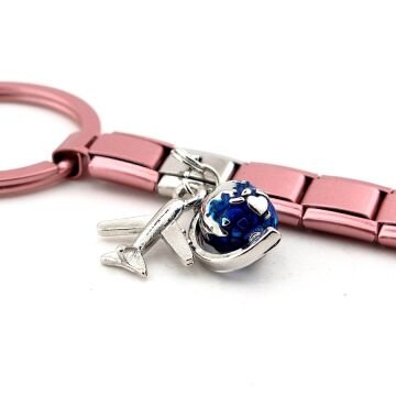 Uçak Dünya Küre Seyahat Tatil Pembe Çelik Charm Çanta Süsü Anahtarlık KY086