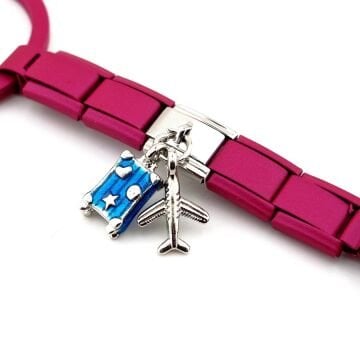 Uçak Valiz Bavul Gezgin Seyahat Tatil Fuşya Çelik Charm Çanta Süsü Anahtarlık KY090
