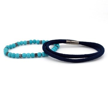 LACİVERT PARACORD TURKUAZ DOĞAL TAŞ ERKEK KOMBİN BİLEKLİK J0118
