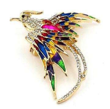 Zümrüdü Anka Kuşu Phoenix Renkli Kanatlı Zirkon Taşlı Broş RZ111