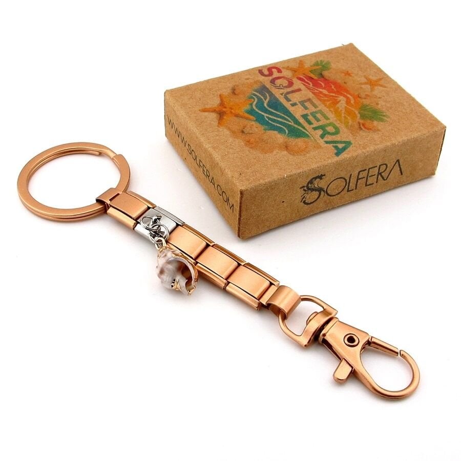 Deniz Kabuğu Sahil Plaj Tatil Rose Çelik Charm Çanta Süsü Anahtarlık KY094