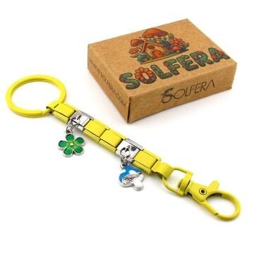 Mavi Mantar Yeşil Çiçek Bahar Doğa Sarı Çelik Charm Çanta Süsü Anahtarlık KY095