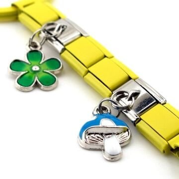 Mavi Mantar Yeşil Çiçek Bahar Doğa Sarı Çelik Charm Çanta Süsü Anahtarlık KY095