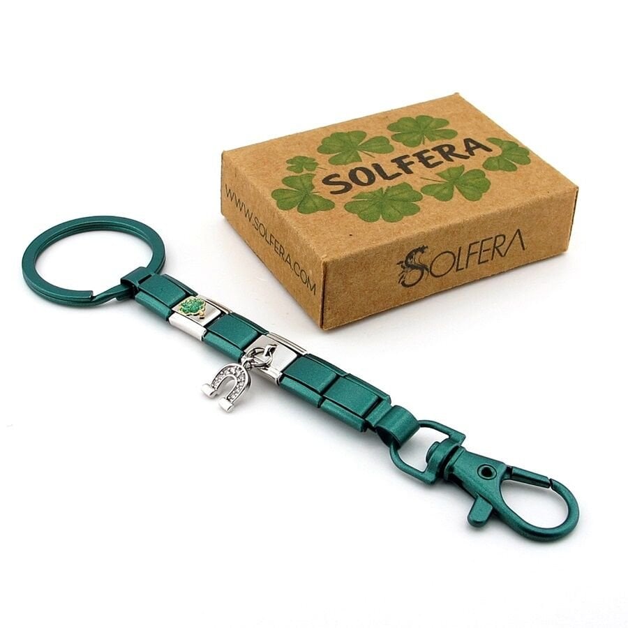 Dört Yapraklı Yonca Nal Şans Uğur Yeşil Çelik Charm Çanta Süsü Anahtarlık KY096