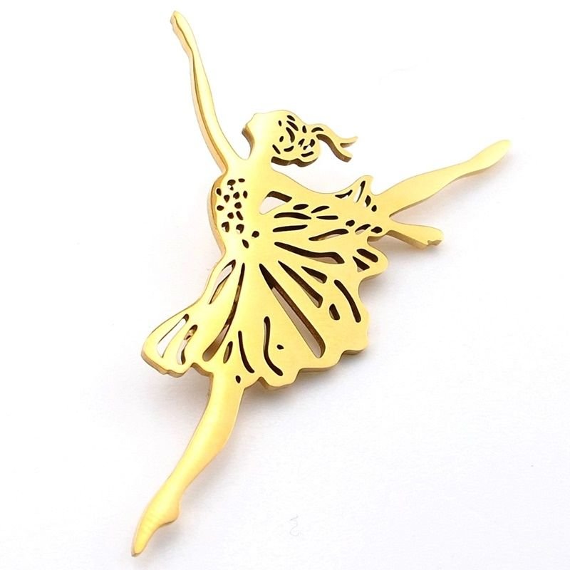 Balerin Bale Posziyonu Arabesk Paslanmaz Sarı Çelik Broş Rozet RZ299