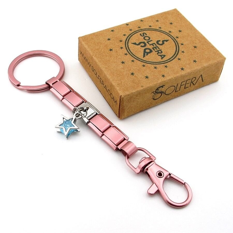Mavi Yıldız Star Pembe Paslanmaz Çelik Charm Çanta Süsü Anahtarlık KY103