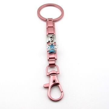 Mavi Yıldız Star Pembe Paslanmaz Çelik Charm Çanta Süsü Anahtarlık KY103