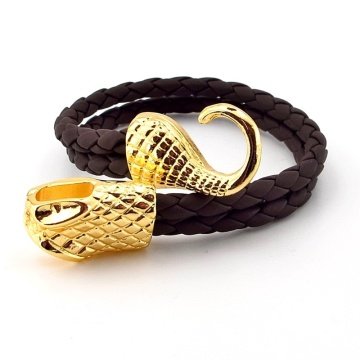 ALTIN KAPLAMA YILAN OUROBOROS DERİ ERKEK BİLEKLİK M005B