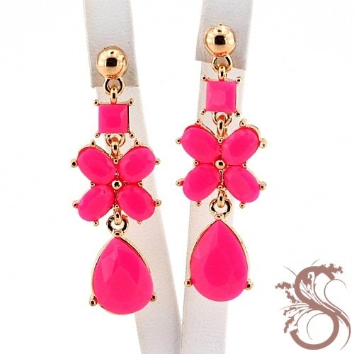 NEON PEMBE OTANTİK SALLANTILI ÇİÇEKLİ KÜPE E158