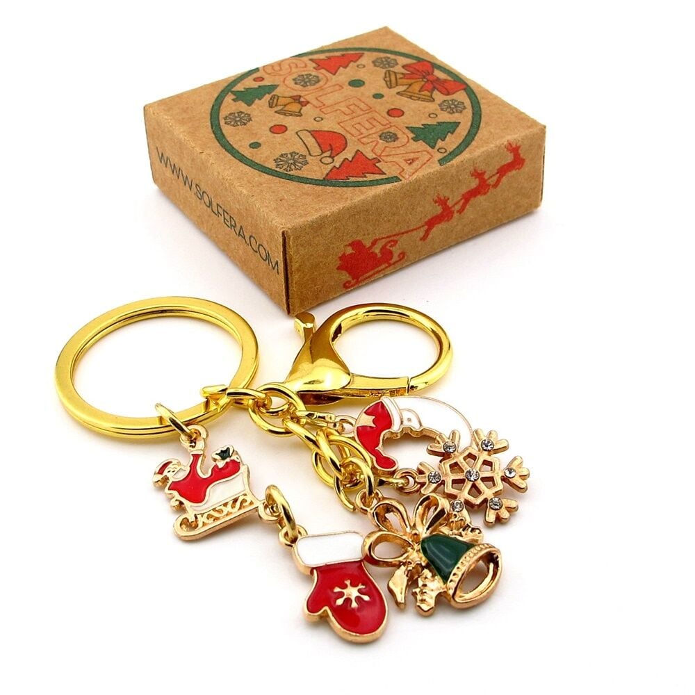 Yeni Yıl Yılbaşı Noel Baba Santa Eldiven Kızak Charm Çanta Süsü Anahtarlık KY122