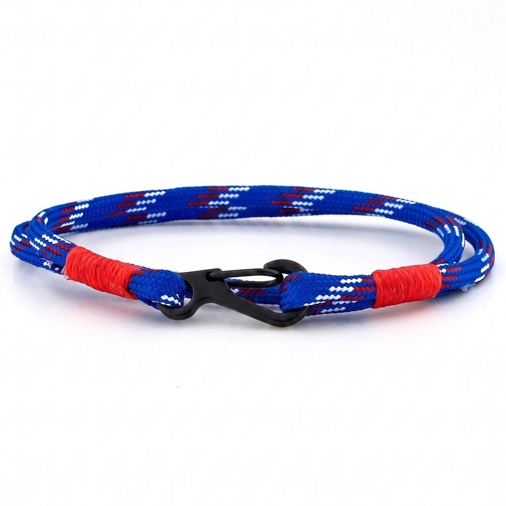 MAVİ BEYAZ KIRMIZI PARACORD KANCA İKİ SIRA ERKEK BİLEKLİK M011F
