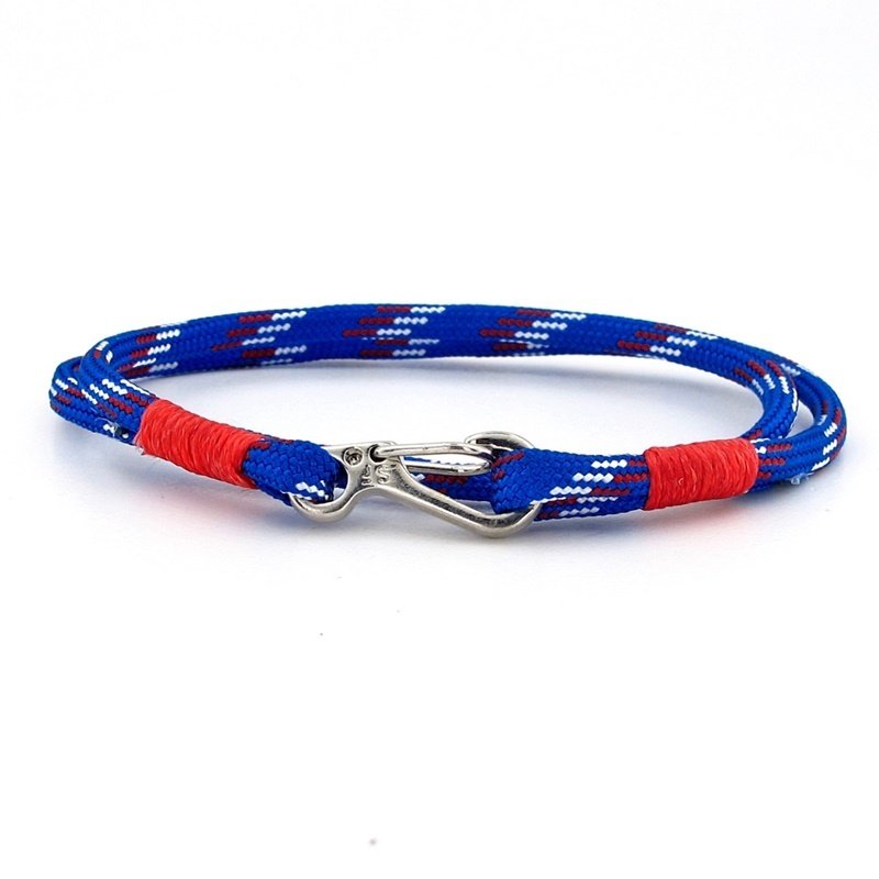 MAVİ BEYAZ KIRMIZI PARACORD KANCA İKİ SIRA ERKEK BİLEKLİK M011F