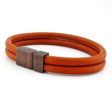 Taba Kızıl Çift Sıra Deri Metal Mıknatıs Erkek Bileklik M015S