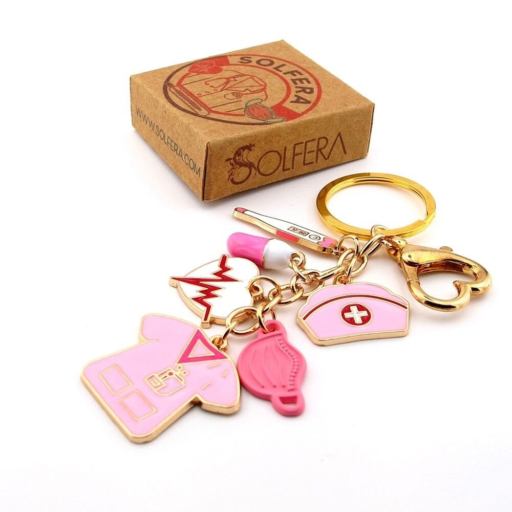 Doktor Hekim Nabız Kalp Pembe Ateş Ölçer Çanta Süsü Charm Anahtarlık KY0126