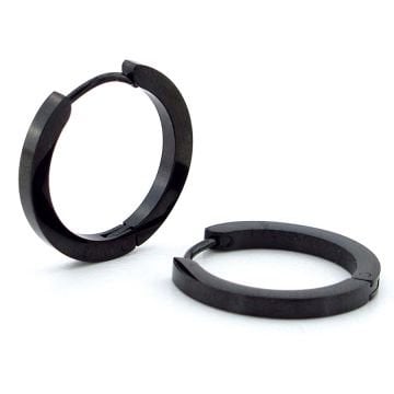 Küt Kesim Siyah Paslanmaz Çelik 20mm İnce Halka Erkek Küpe ER012