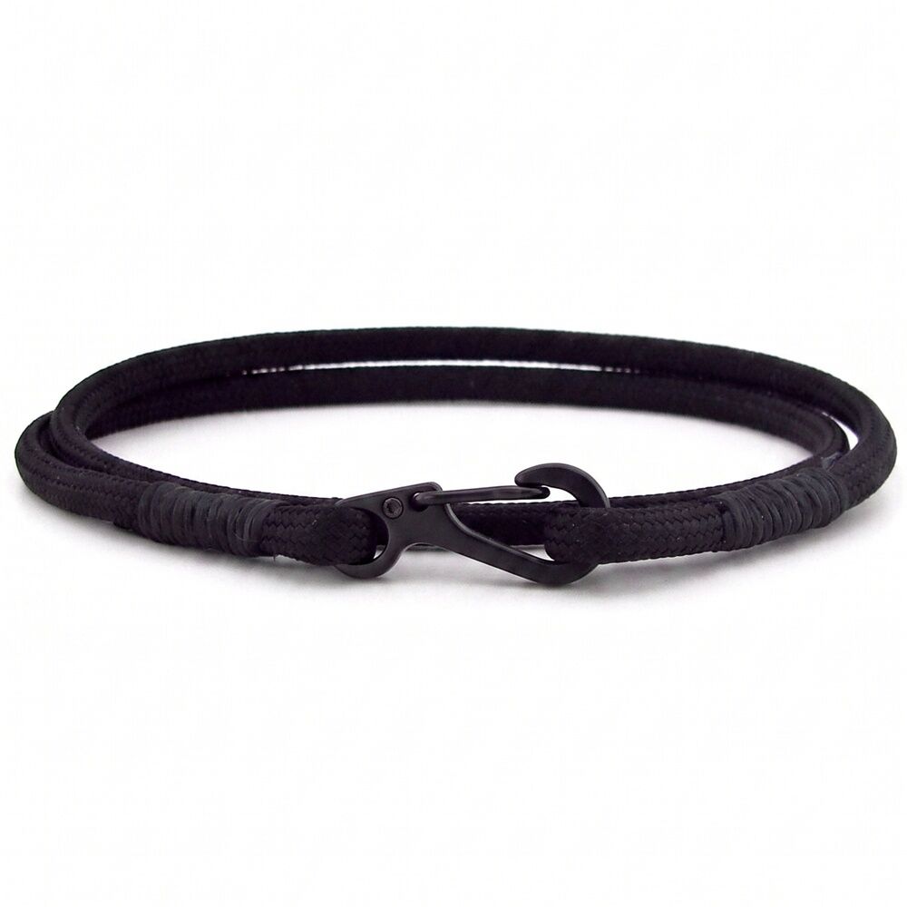 SİYAH PARACORD METAL KANCA İKİ SIRA SARMA ERKEK BİLEKLİK M011K