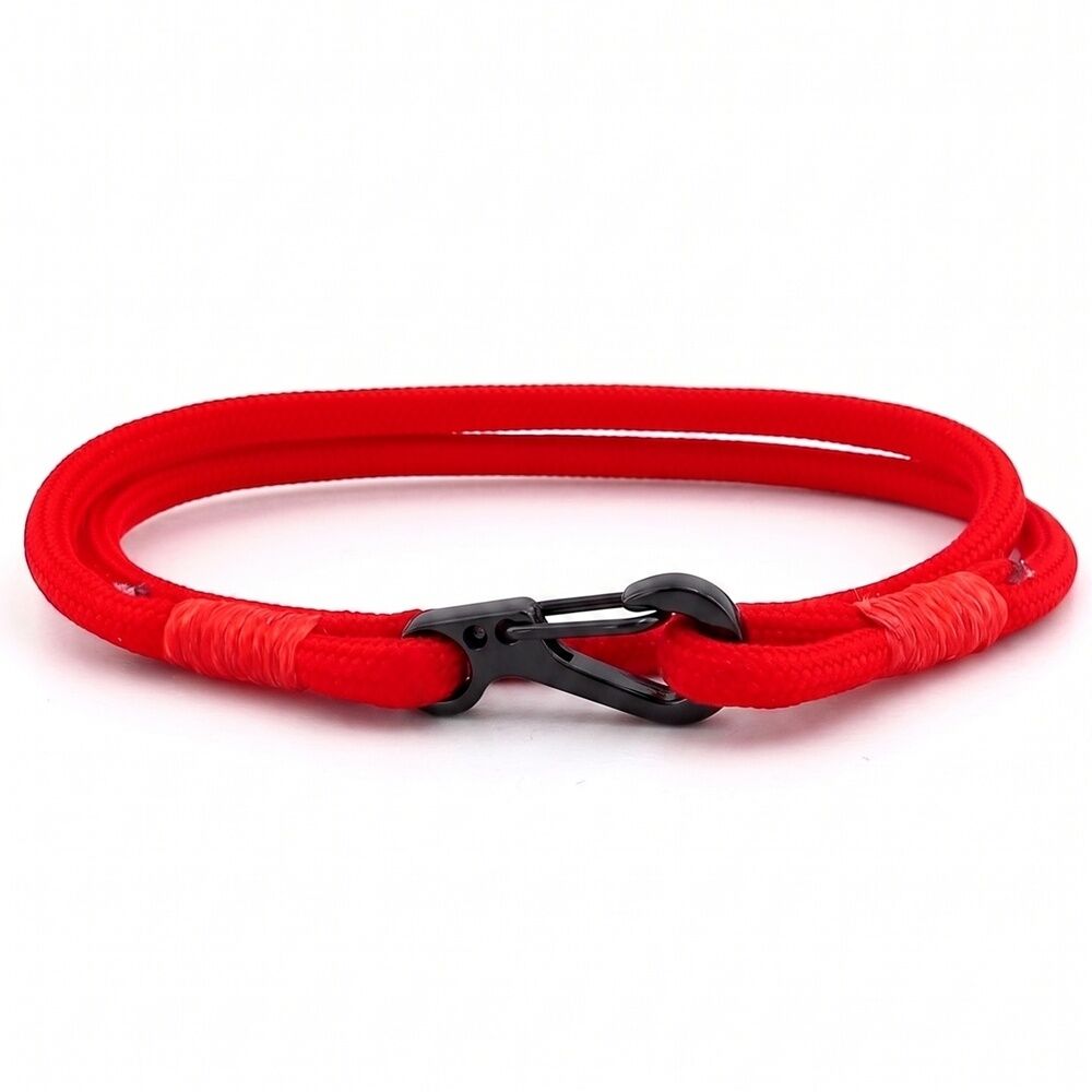 KIRMIZI PARACORD METAL KANCA İKİ SIRA SARMA ERKEK BİLEKLİK M011N