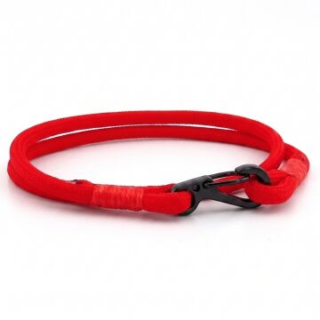 KIRMIZI PARACORD METAL KANCA İKİ SIRA SARMA ERKEK BİLEKLİK M011N