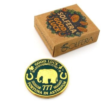 Dört Yapraklı Şans Yonca Fil 777 Bereket Talih Aşk Good Luck Sarı Metal Para CP075