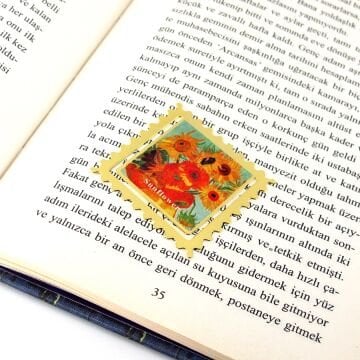 Vincent Van Gogh Ayçiçekleri Sunflowers Pul Tarzı Metal Ayraç Kitap Ayracı AY092