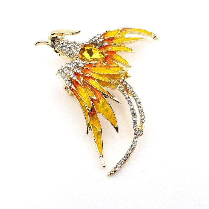 Zümrüdü Anka Kuşu Phoenix Sarı Zirkon Metal Rozet Broş RZ118