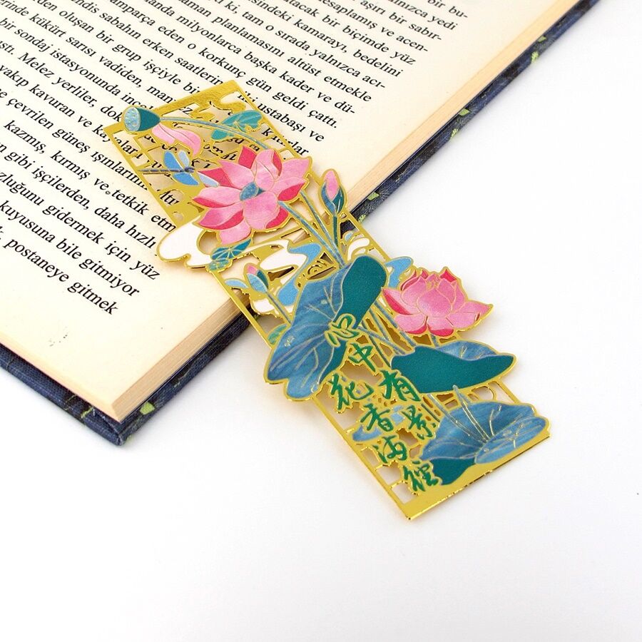 Lotus Çiçeği Pembe Çiçek Bookmark Metal Ayraç Kitap Ayracı AY095