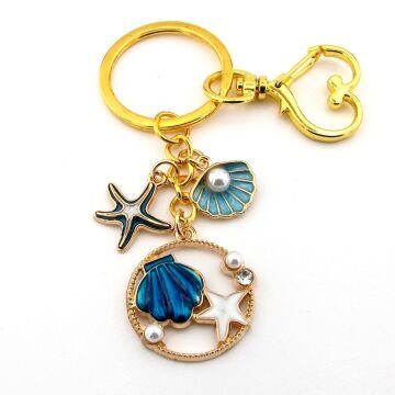 Plaj Lacivert Deniz Kabuğu Kumsal Yaz İstiridye Çanta Süsü Charm Anahtarlık KY129