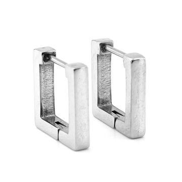 Kare Şekilli Geometrik Gümüş Renk Paslanmaz Çelik Kadın Erkek Küpe ER162